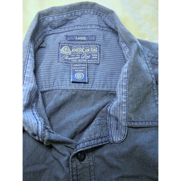 American Rag CIE Men's Large Button Up Shirt Short Sleeve Two Tone Blue Cotton - Picture 5 of 7